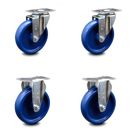 Service Caster 5 Inch Solid Polyurethane Wheel Swivel Top Plate Caster Set with 2 Rigid SCC SCC-20S514-SPUS-TP2-2-R-2